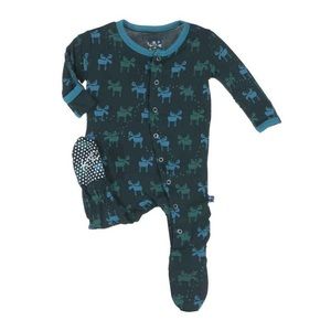Kickee Pants Footie Pajamas Pine Moose green blue onesie jumper 3-6 months